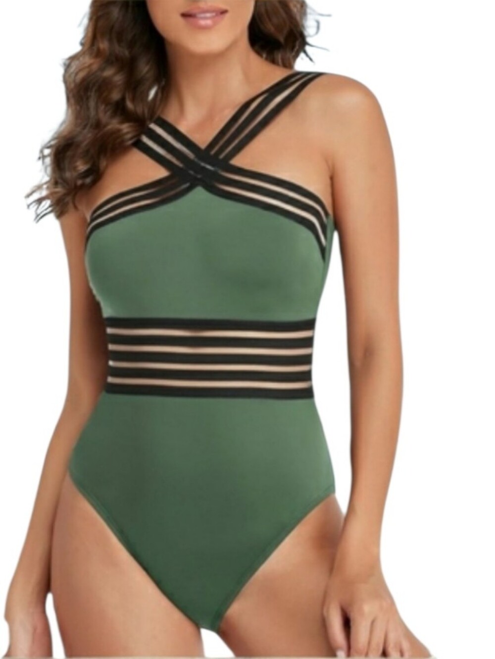 Hilor Onepiece Banded Sheer Waist Swim Straps Cruise Vacation Pool Beach M 8-10